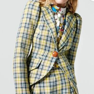Smythe POUF SLEEVE ONE BUTTON BLAZER LIME PLAID